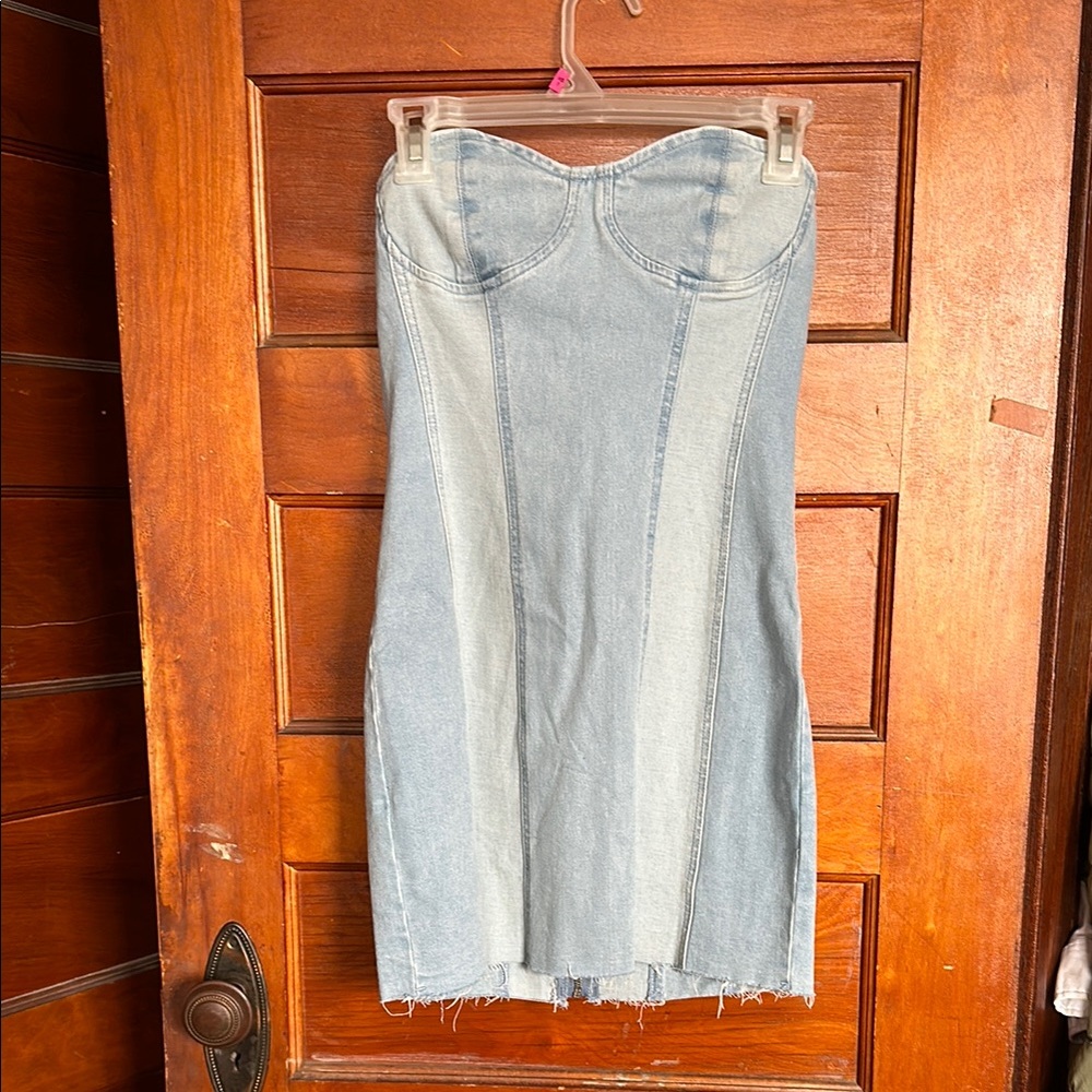 NWOT Light Blue Denim Superdown Mini Strapless Dress